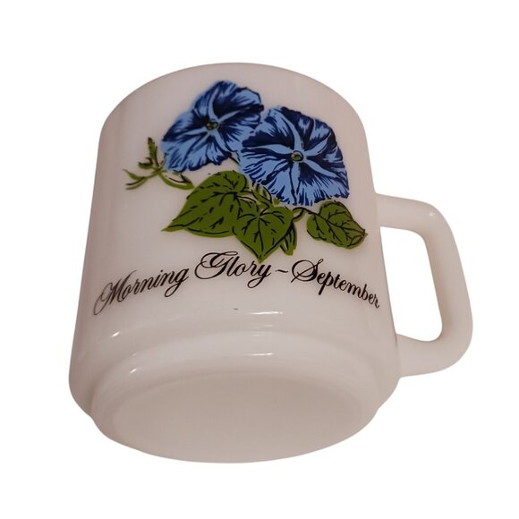 Vintage September Mug Morning Glory Flower of the Month Milk Glass Cup | 1970s - Picture 10 of 12